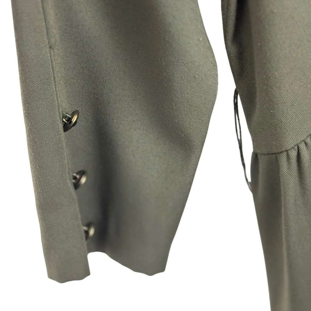 Vintage 80s Olive Green Midi Dress Prairie Cottagecore Dark Academia USA 13/14 - Picture 7 of 11